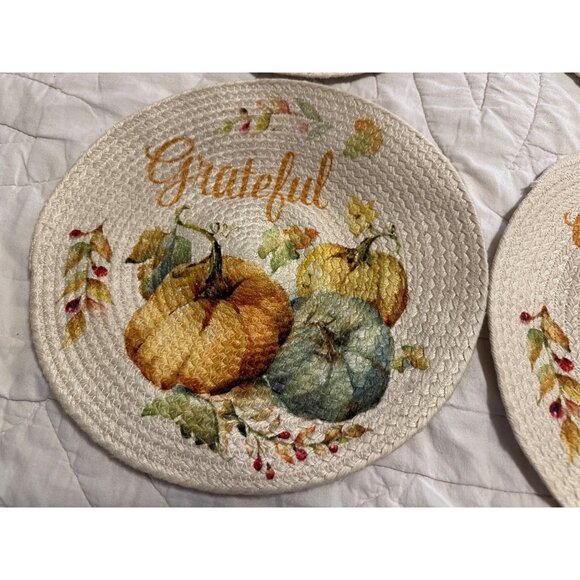 5 Pioneer woman Round "Grateful" Pumpkin Placemats 13” Braided Cotton Table Top - Picture 4 of 8